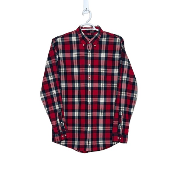 Lands’ End men red plaid long sleeves buttoned casual shirt size Large - Picture 1 of 8